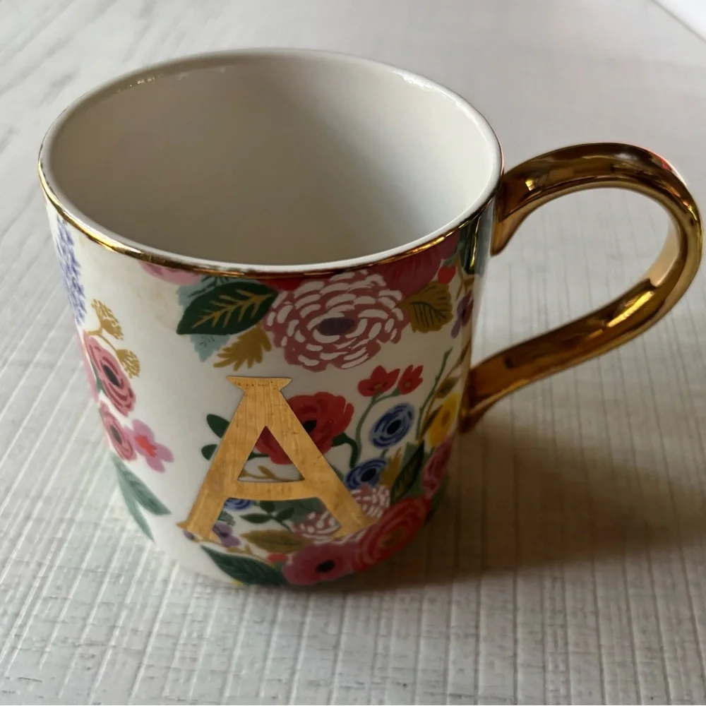 Anthropologie Floral Monogram Mug with Gold Accent - Picture 6 of 6